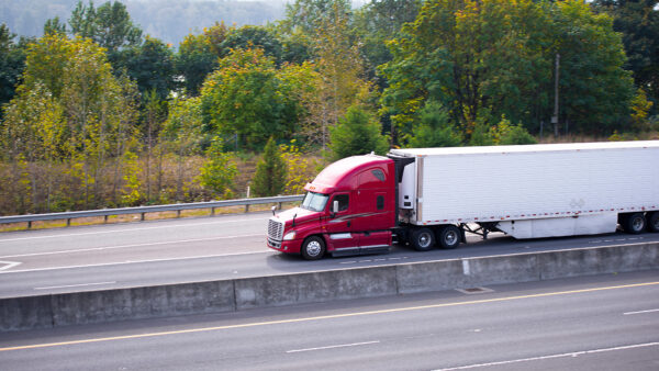 Tractor trailer truck on a highway