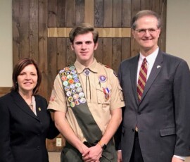 February 25, 2018 – Senator Hutchinson presented a citation to Ian James Henry of Knox to recognize his achievement of the rank of Eagle Scout. For his Eagle Scout project, he landscaped the playground area, constructed raised flowerbeds, and created a path for the Cornerstone Church of Clarion. 02/25/18
