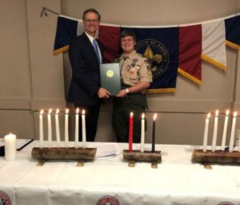 December 8, 2019 - Senator Hutchinson presents Ryan Sims of Troop 404 a citation honoring his achievement of Eagle Scout. 12/08/19