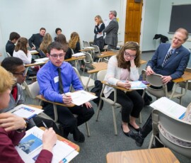 March 15, 2018 - Senator Hutchinson participated with students who were discussing public policy initiatives at his annual student government seminar held at Clarion University.” 03/15/18