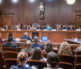 March 29, 2017 – Senator Hutchinson reviews testimony during a recent joint Senate hearing on Governor Wolf’s proposed consolidation of the Department of Health and Human Services. 03/29/17