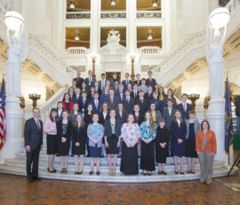 April 30, 2018 - Senator Hutchinson met with young adults from the TeenPact Leadership School. Pictured with him is Representative Oberlander from Clarion County. 04/30/18