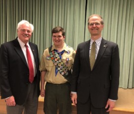 May 19, 2018 – Senator Hutchinson presented Timothy Friedhaber with a citation honoring his achievement of Eagle Scout. Timothy is a member of Troop 17 in Oil City and served his troop as Assistant Patrol Leader and Senior Patrol Leader. For his Eagle Scout Project he constructed storage shelves for the Oil City High School Band. 05/19/18