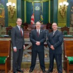 April 12, 2016 – Senator Hutchinson met with Andy Moore and Jason Schott of the Warren County Firefighters to discuss firefighter and local government issues. Andy and Jason were in Harrisburg as part of the firefighters’ annual legislative day. 04/12/16