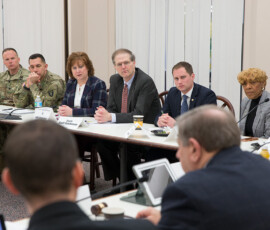 March 7, 2017 - Senator Hutchinson recently participated in a roundtable discussion with students, faculty and veterans from the Army and Army War College to discuss the state of the college and the academic outlook for various programs. 03/07/17