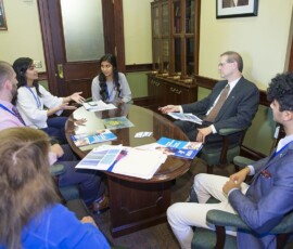 October 17, 2017 -- Senator Hutchinson met with Rishin, Tara and Arushi, the YMCA Youth Advocates from his district, and YMCA staff members to talk about wellness programs and combating the cardiovascular disease epidemic 10/17/17