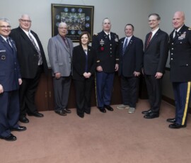 March 26, 2019 - State Adjutant General (Major General) Anthony J. Carrelli, Clarion County Commissioners Ed Heasley and Ted Tharan, Representative Donna Oberlander, Colonel Jeffrey Heasley, Rick Rathfon (Colonel Heasley’s former North Clarion High School basketball coach), Senator Scott Hutchinson and Colonel Edwards Little, Jr. 03/26/19