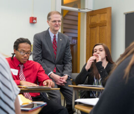 March 16, 2017 - Senator Scott Hutchinson discusses the legislative process with students from around the 21st Senatorial District during his Student Government Seminar held March 16 at Clarion University. 03/16/17