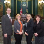 April 11, 2016 – Senator Hutchinson met with Debi King from Huntingdon National Bank, Aubrey Hulings from Farmers National Bank of Emlenton and Jennifer Roxbury also from Farmers National Bank of Emlenton. They were in Harrisburg to talk about banking issues and legislation during the Pennsylvania Bankers Association Advocacy Day 04/11/16
