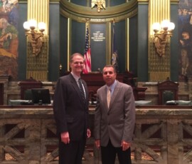 March 21, 2017 – Senator Hutchinson met with constituent and Adams Township Supervisor Russell Ford to discuss the progress of a new Fire Headquarters Building that is being built in Adams Township. 03/21/17
