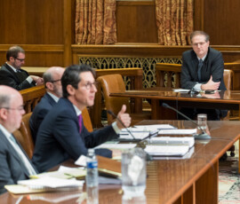 February 21, 2017 – Senator Hutchinson attended the budget hearing for the Auditor General, Lottery and Treasury where he heard testimony from various department officials. Pictured is the Treasury Secretary giving testimony to the Senate Appropriations Committee and other Senators. 02/21/17