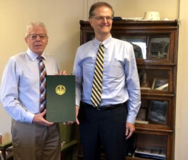 August 23, 2018 – Senator Hutchinson presented a citation to Robert Cardamone recognizing his forty-two year service to Community Action Incorporated. Mr. Cardamone joined Community Action Inc. in 1975 as the Program and Fiscal Planner and moved through the ranks, eventually being named Executive Director. In addition to his service at Community Action Inc., he also spent time as an associate professor at Indiana University of Pennsylvania and has served in the United States Army.” 08/23/18