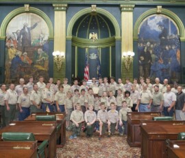 May 15, 2015 – Senator Hutchinson hosted scout leaders and boy scouts from Boy Scout Troop 58 from Butler, PA during their visit to the Capitol. 05/15/15