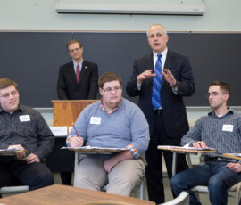 March 20, 2014 - Pennsylvania State Senate Majority Leader Dominic Pileggi discusses the role of the Senate’s standing committees during Senator Hutchinson’s Student Government Seminar. 03/20/14