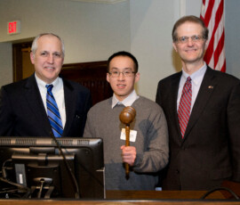 March 20, 2014 - Senate Majority Leader Dominic Pileggi and Senator Scott Hutchinson recognize Kevin Cheung, a student at Cranberry High School, for his service as Senate President during Senator Hutchinson’s Student Government Seminar. 03/20/14