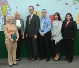 October 20, 2014 – Senator Hutchinson attended an event to announce an Early Childhood Education Community Innovation Zone Grant awarded to Child Development Centers, Inc. (CDC, Inc.) of Venango County. Also attending were (from left) Rina Nerlich, Executive Director of CDC, Inc.; Barbara Minzenberg, Deputy Secretary for the Office of Child Development and Early Learning; Patrick Gavin, Superintendent of Oil City School District; Elana Como, Director of Northwest Regional Key; Maria Vaughn, certified school psychologist with CDC, Inc.; and Kim Scott, Rep. Lee James’ office (not pictured). 10/20/14