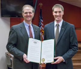 November 16, 2015 – Senator Hutchinson joined Chuck Coup for a photo with a resolution I introduced earlier this year designating June 5th, 2015, as “PA Sustainable Forestry Initiative Day” in Pennsylvania. Mr. Coup was in Harrisburg for a presentation to the Joint Conservation Committee, which Senator Hutchinson chairs.” 11/16/15
