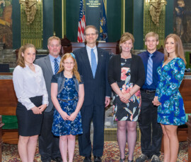 May 12, 2015 - Senator Hutchinson greeted and met with constituents David Clark and his family. David’s daughter Lydia was serving that day as guest page in the House of Representatives. 05/12/15
