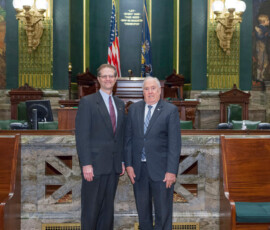 February 2, 2015 - Senator Hutchinson met with Butler Township Commissioner Joe Hasychak who was visiting Harrisburg on behalf of the PA State Association of Township Commissioners. 02/02/15