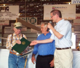 August 8, 2014 - Senator Hutchinson joined Secretary of Agriculture George Greig in recognizing Elmer Colteryahn as the 2014 Outstanding Fair Ambassador for his many contributions to the Butler Farm Show. Mr. Colteryahn has served on the Butler Farm Show’s Board of Directors for 40 years and was instrumental in establishing its Junior Board to encourage future generations of fair and agriculture leadership. 08/08/14