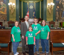 May 7, 2014 – Senator Hutchinson met with the Riddle family of Kennerdell, Venango County, who were visiting the state Capitol for PA Cyber’s Day on the Hill. 05/07/14
