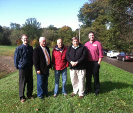 April 22, 2014 - Senators Scott Hutchinson, Don White and Randy Vulakovich and Neil Converoy from Representative Brian Ellis’s office visited Glade Run Lake last fall with Siggy Pehel, (center in red jacket) president of the Glade Run Lake Conservancy, to discuss the state’s role in assisting the Conservancy in its efforts to restore the lake. 04/22/14