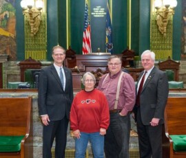 October 26, 2015 – Senator Hutchinson met with Jim and Cathy Miller, constituents from Butler County, after their tour of the Capitol. Also pictured is Representative Lee James. 10/26/15