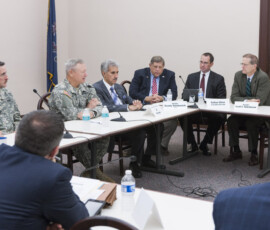 October 8, 2015 – Senator Hutchinson attends a meet and greet panel discussion with speakers General Frank Grass and General James Joseph. 10/08/15