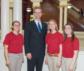 June 24, 2015 – Senator Hutchinson takes a picture with, from left to right, Anchor Losch, Julie Kasunic and Marisa Wildonger. The girls are part of the American Legion’s Keystone Girls program and visited with the Senator on a recent trip up to the Capitol. 06/24/15