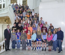 April 29, 2015 – Senator Hutchinson gave a tour of the Capitol to students from Keystone High School in Clarion County during their recent visit to Harrisburg. 04/29/15