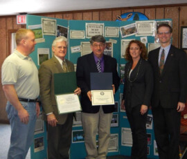 February 19, 2014 - Senator Hutchinson participated in an event celebrating the 50th Anniversary of the Penn Soil Resource Conservation and Development Council at Two Mile Run County Park in Franklin. Also pictured are Nathan Welker of the U.S. Forest Service; Jack Preston, Penn Soil RC&D Chairman; Wes Ramsey, Penn Soil RC&D Executive Director; and Sheila Sterrett of U.S. Senator Pat Toomey’s office. 02/19/14