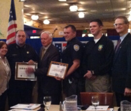 April 3, 2014 - Senator Hutchinson attended a ceremony honoring Clarion County Sheriff Rex Munsee on receiving the Employer Support of Guard and Reserve Program’s (ESGR) Seven Seals Award, which was presented in recognition of his support of employees serving in the National Guard and Reserve. Pictured from left are Rep. Donna Oberlander; Fred Fair, ESGR; Sheriff Rex Munsee; Deputy Sheriff Tom Lawton; Deputy Sheriff Timothy Bish; and Senator Hutchinson. 04/03/14