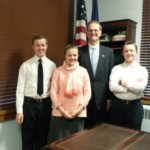 February 4, 2016 – Senator Hutchinson met with David Rand, Danae Rand, Stephen Rand from Titusville. David (on left) is applying for the "Pennsylvania House of Representatives Scholarship" which is provided by "The Foundation for Enhancing Communities." For the scholarship, a student must review the current standing committees, their membership, policy areas, and suggest a new committee that should be established in the legislature. He must also comment on what policy area would be the focus of the committee and what experience he would like to see required of members on the committee. 02/04/16