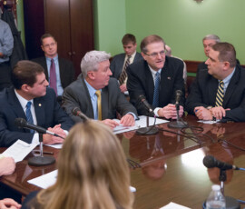 March 2, 2015 – Senator Hutchinson attends a round table discussion with other legislators to discuss potential tax increases and the effects they would have on the citizens of Pennsylvania. 03/02/15