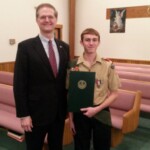 January 17, 2016 – Senator Hutchinson stands with Russel Siegworth to congratulate him on earning the rank of Eagle Scout! For his Eagle Scout project Russel constructed child sized picnic tables to be put at the Knox Community Park. Russel is from Clarion County and is a member of Troop 56 in Knox, PA. 01/17/16