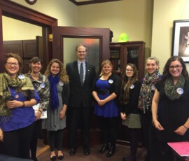 October 21, 2015 – Senator Hutchinson met with Professor Nicole Hahna and several Slippery Rock University students during their annual Day on the Hill event to discuss advancements in music therapy and its benefits to Pennsylvania’s medical field. 10/21/15