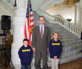 September 23, 2014 - Senator Hutchinson met with Blake and Jenna, both from Butler County and both students at the Western Pennsylvania School for the Deaf, who were visiting the state Capitol with their teachers and classmates. Founded in 1869, WPSD is a non-profit, tuition-free school that provides academic and extracurricular programs to deaf and hard of hearing children from birth through twelfth grade. 09/23/14